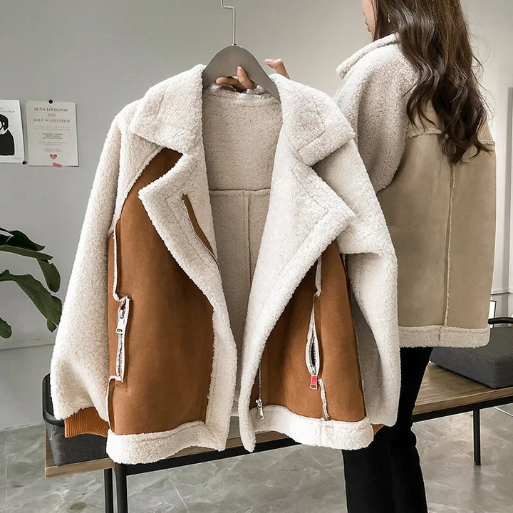 Women's Synthetic Fur Jacket with Wide Collar