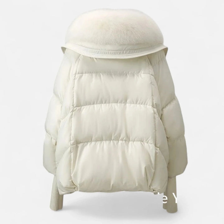Women's jacket with faux fur collar and ribbed sleeves