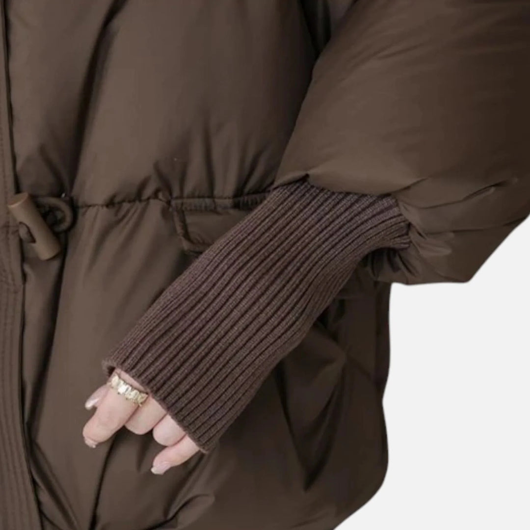 Women's jacket with faux fur collar and ribbed sleeves