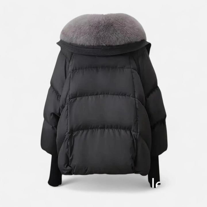 Women's jacket with faux fur collar and ribbed sleeves