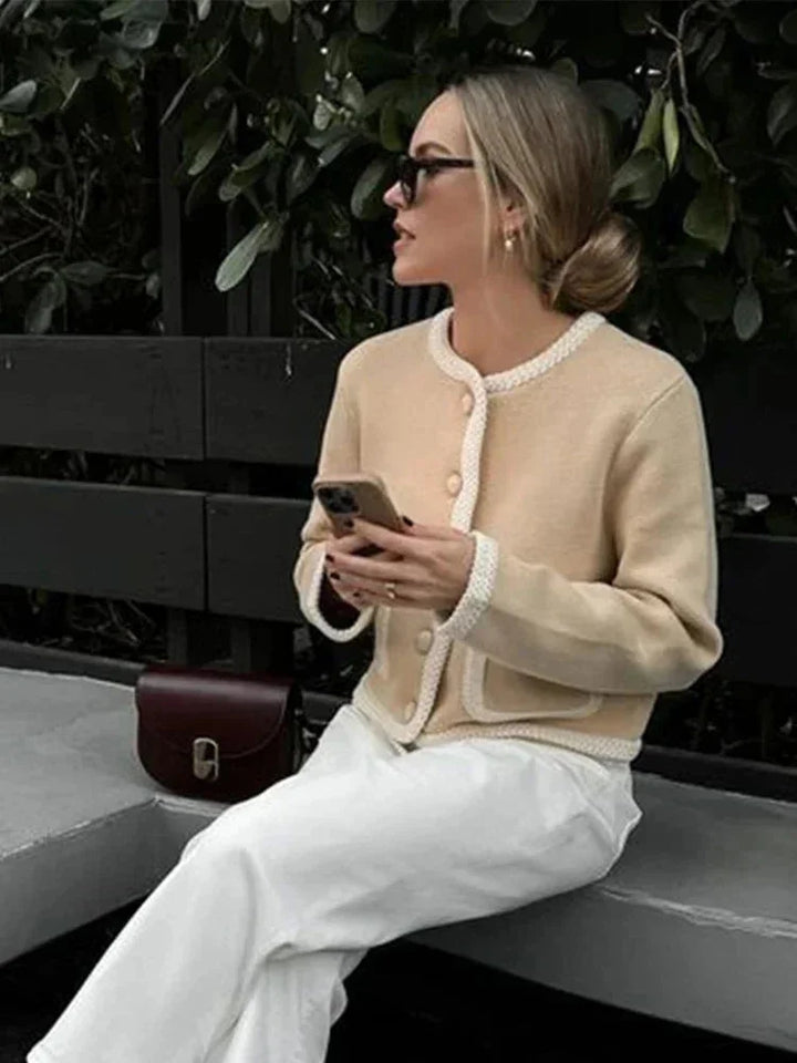 Short Beige Tweed Jacket for Women