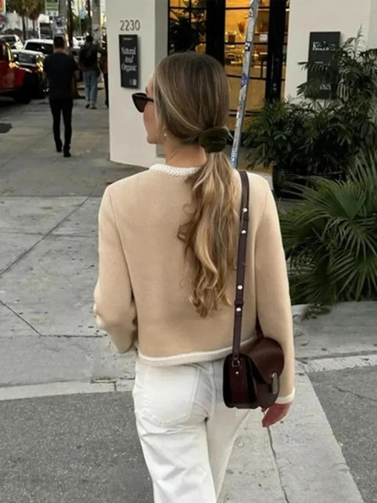 Short Beige Tweed Jacket for Women