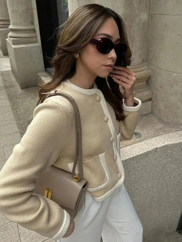 Short Beige Tweed Jacket for Women