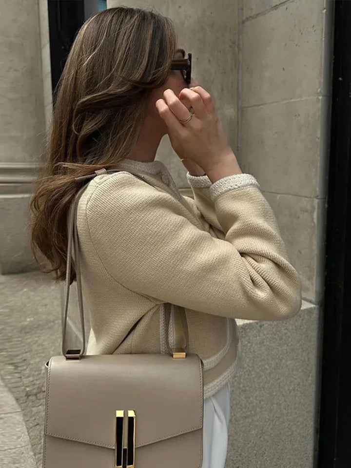 Short Beige Tweed Jacket for Women