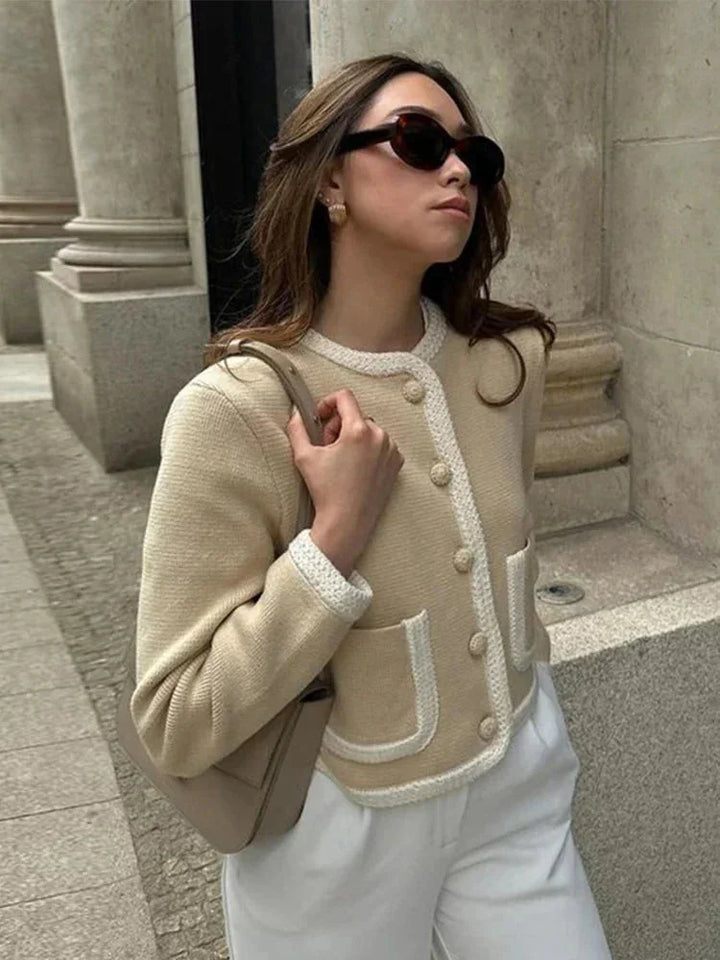 Short Beige Tweed Jacket for Women