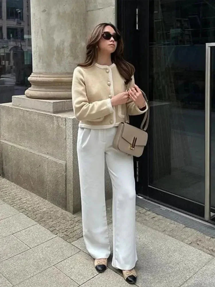 Short Beige Tweed Jacket for Women