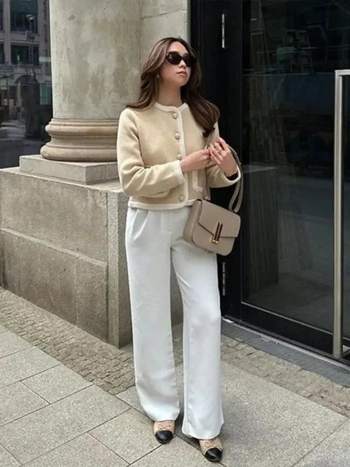 Short Beige Tweed Jacket for Women