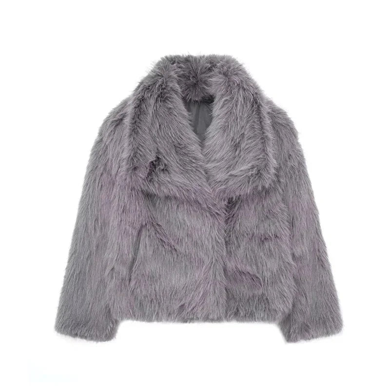Chic Women's Jacket with Luxurious Texture and Wide Collar
