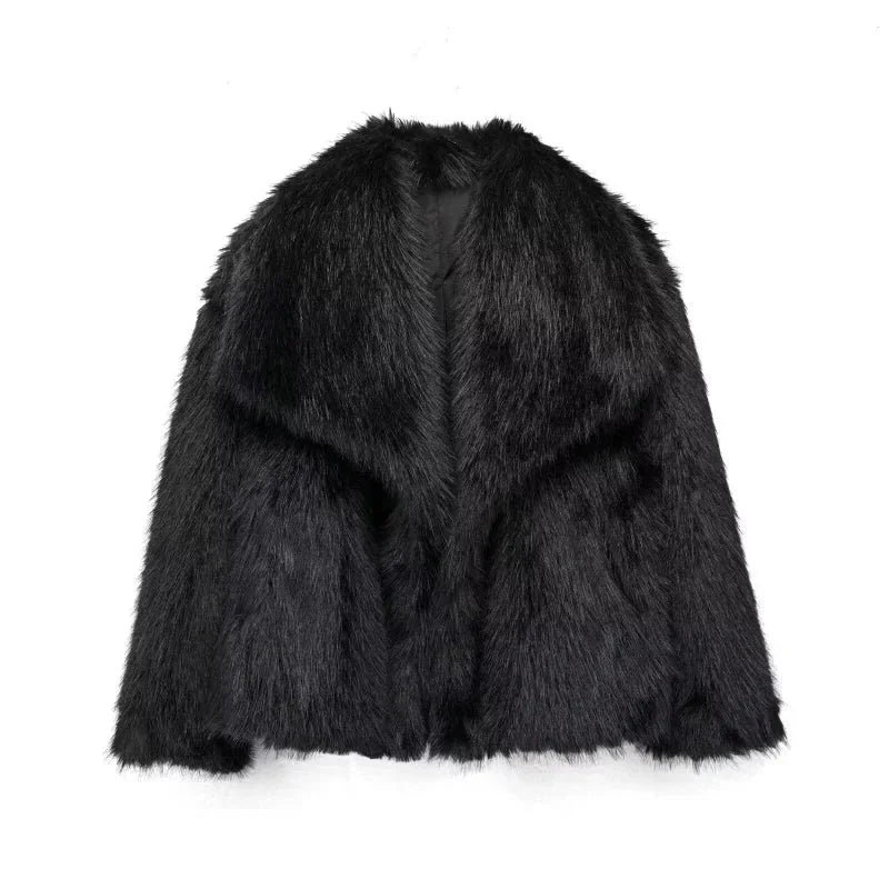 Chic Women's Jacket with Luxurious Texture and Wide Collar