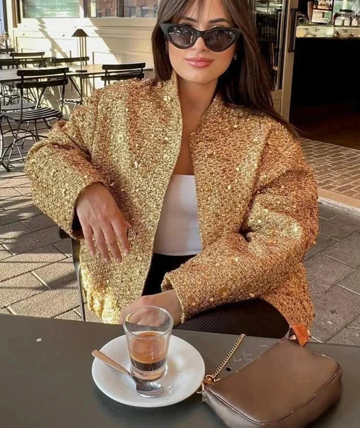Chic Women's Sequin Jacket with Elegant Cut
