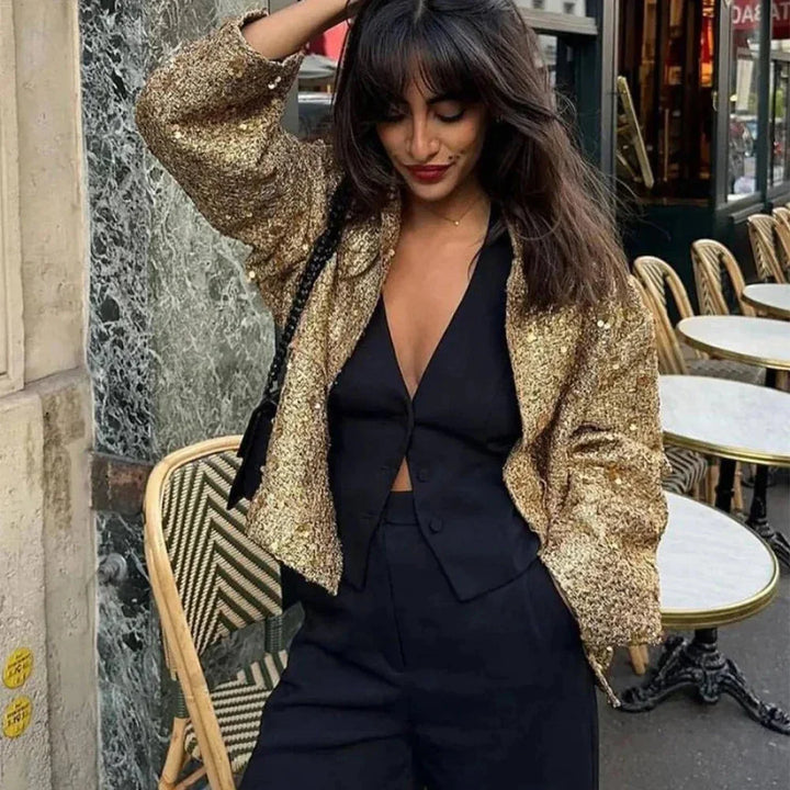 Chic Women's Sequin Jacket with Elegant Cut