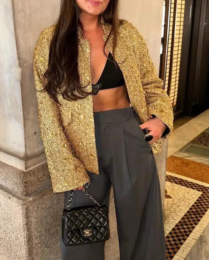 Chic Women's Sequin Jacket with Elegant Cut