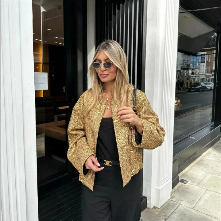 Chic Women's Sequin Jacket with Elegant Cut