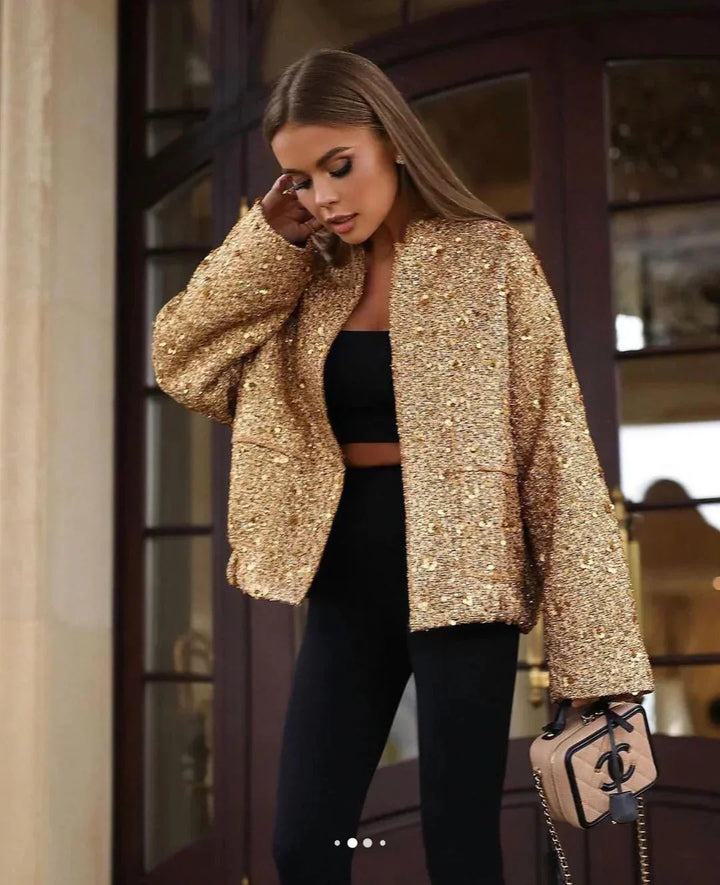 Chic Women's Sequin Jacket with Elegant Cut