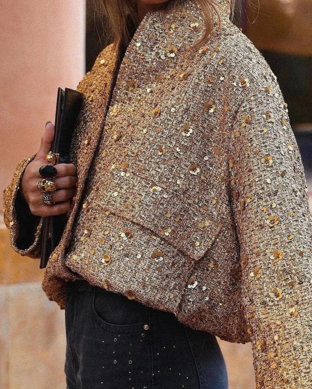 Chic Women's Sequin Jacket with Elegant Cut