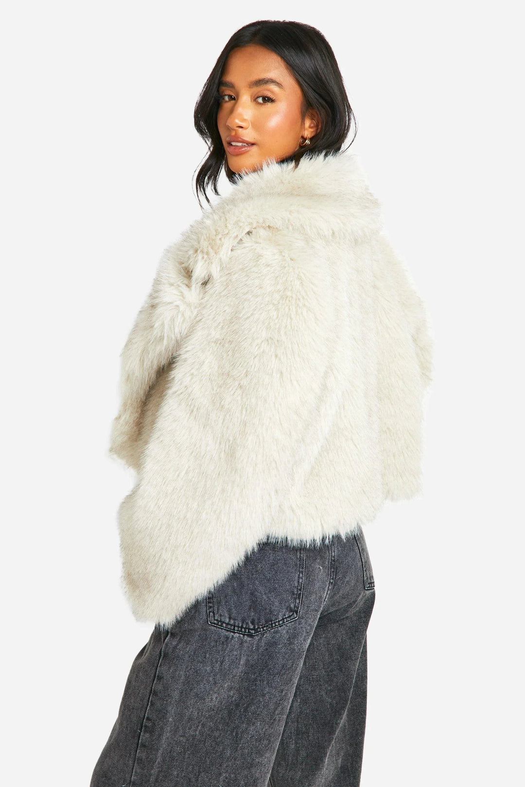 Ivory Faux Fur Women's Jacket with Wide Collar