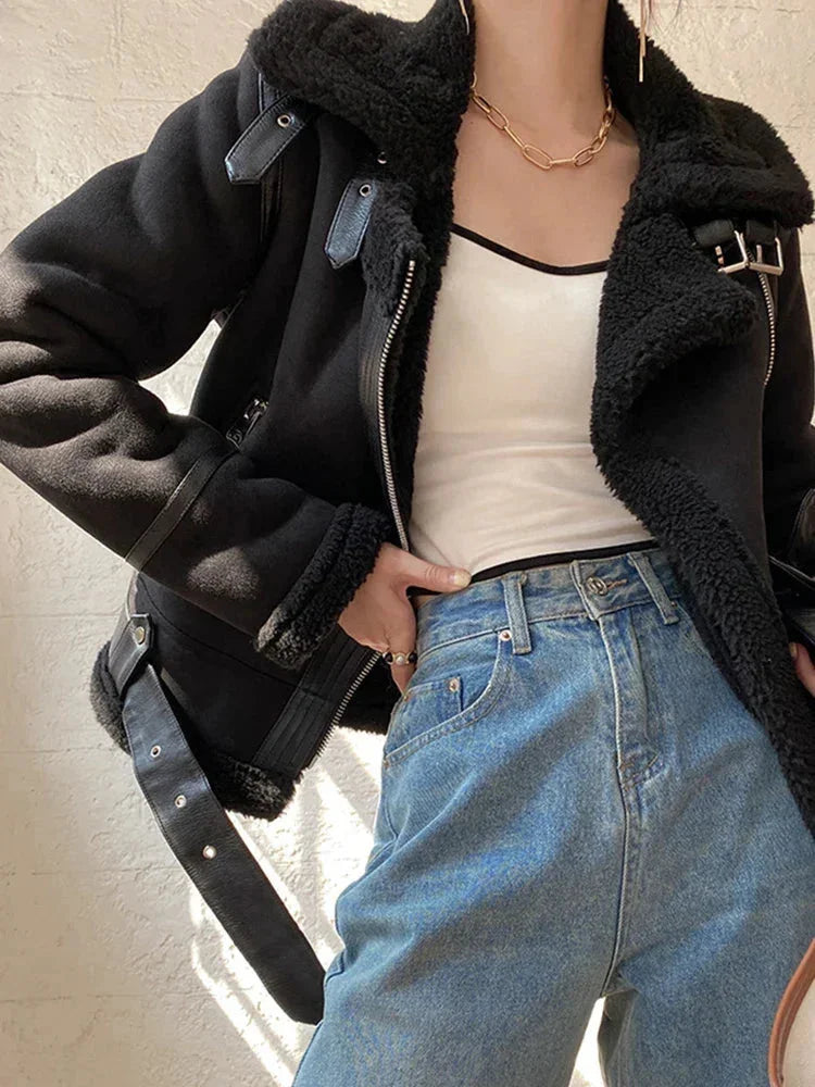 Women’s Suede Jacket with Shearling Effect Lining