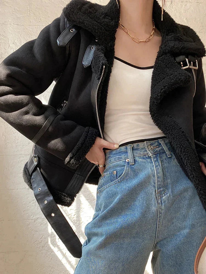 Women’s Suede Jacket with Shearling Effect Lining