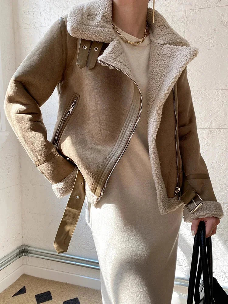 Women’s Suede Jacket with Shearling Effect Lining