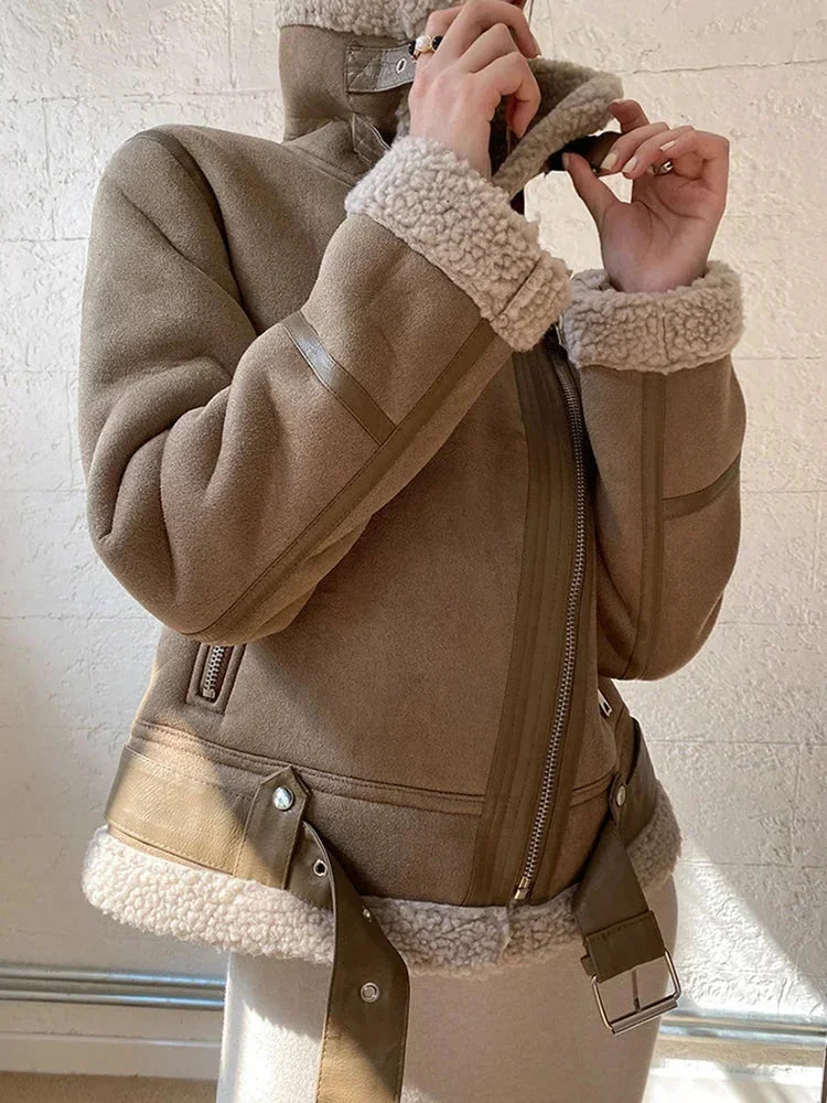 Women’s Suede Jacket with Shearling Effect Lining