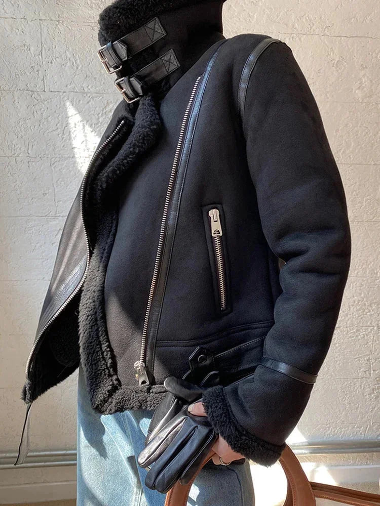 Women’s Suede Jacket with Shearling Effect Lining