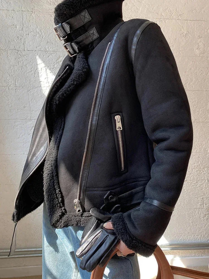 Women’s Suede Jacket with Shearling Effect Lining