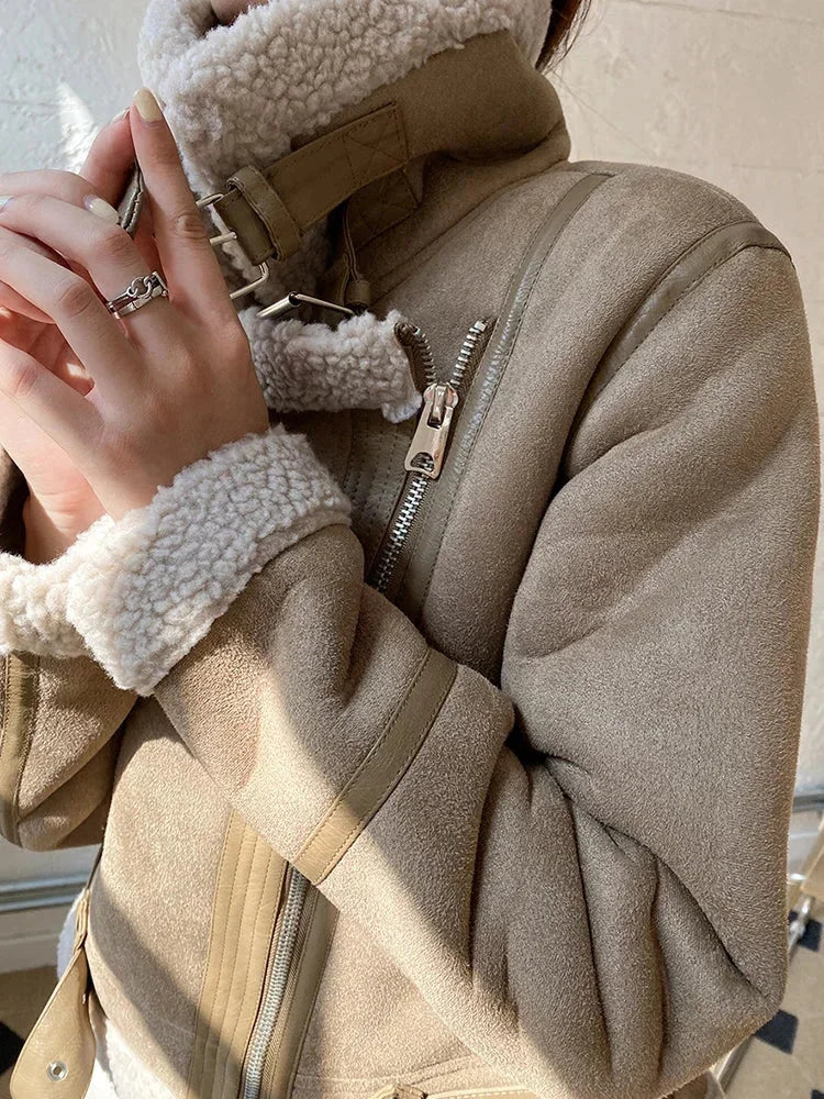 Women’s Suede Jacket with Shearling Effect Lining