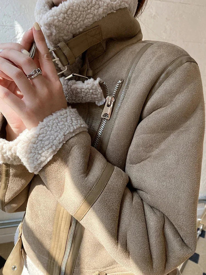 Women’s Suede Jacket with Shearling Effect Lining