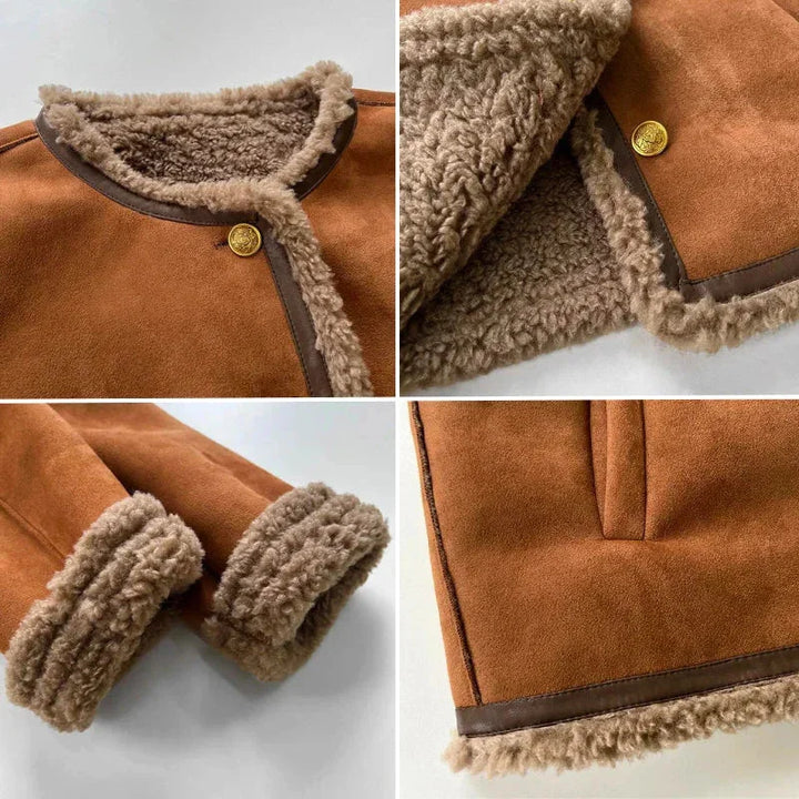 Brown Suede Jacket for Women with Front Buttons