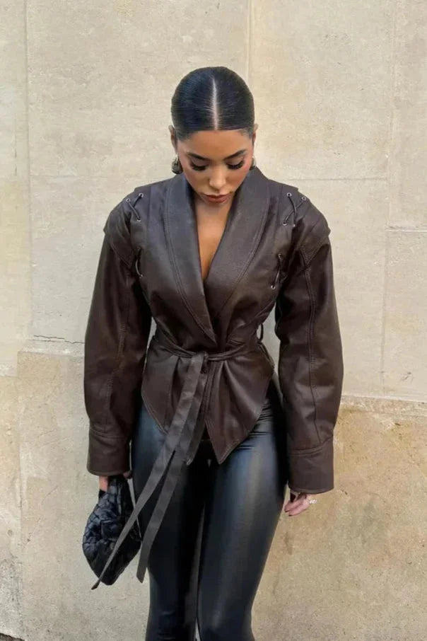 Dark Brown Belted Women's Jacket