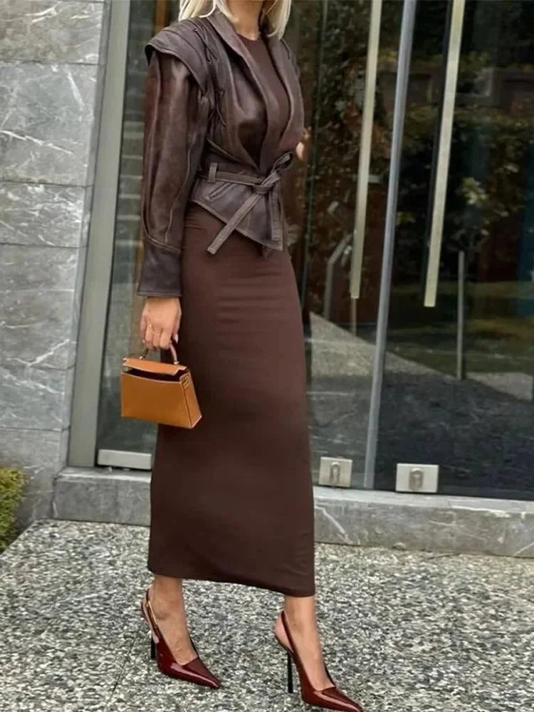Dark Brown Belted Women's Jacket