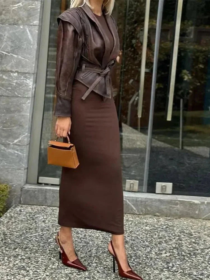 Dark Brown Belted Women's Jacket
