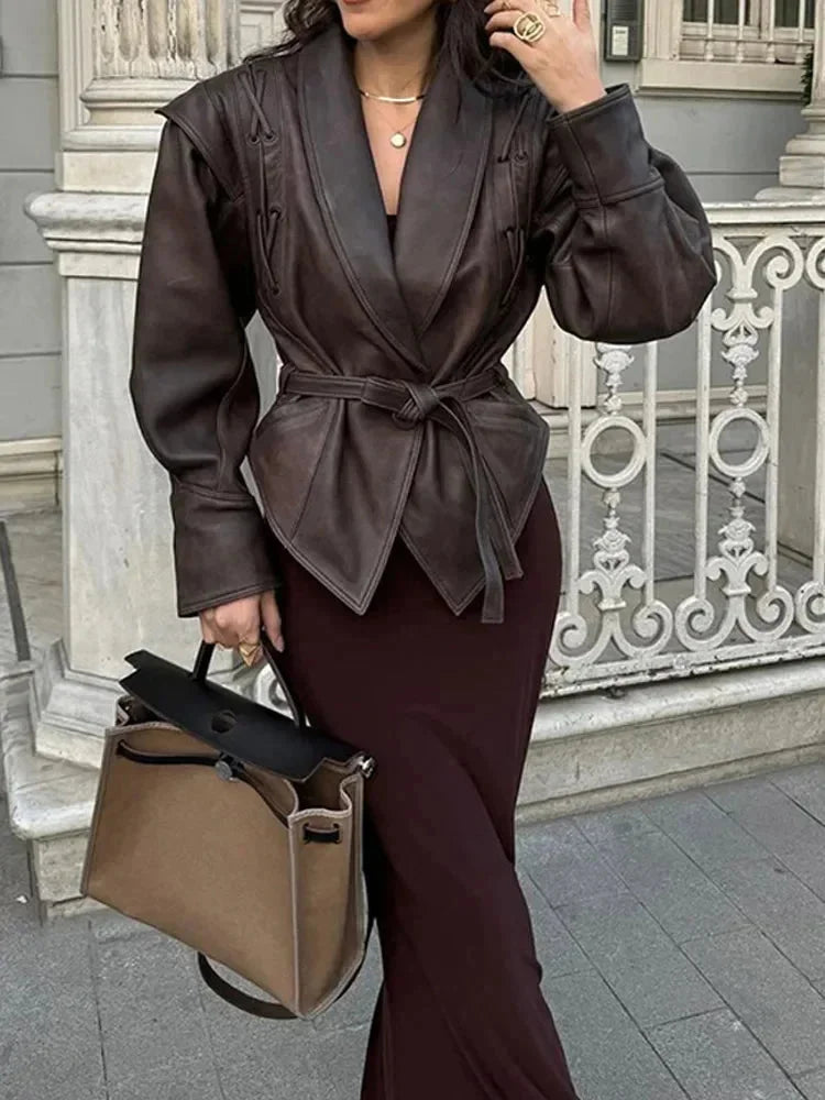 Dark Brown Belted Women's Jacket