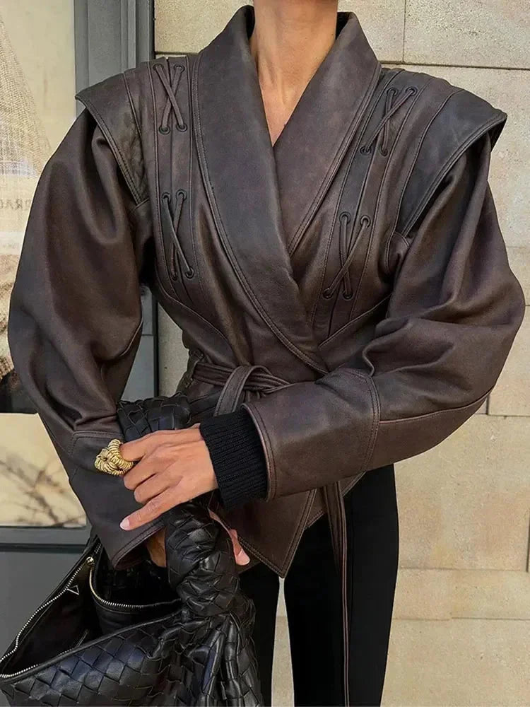 Dark Brown Belted Women's Jacket