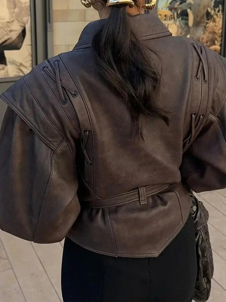 Dark Brown Belted Women's Jacket