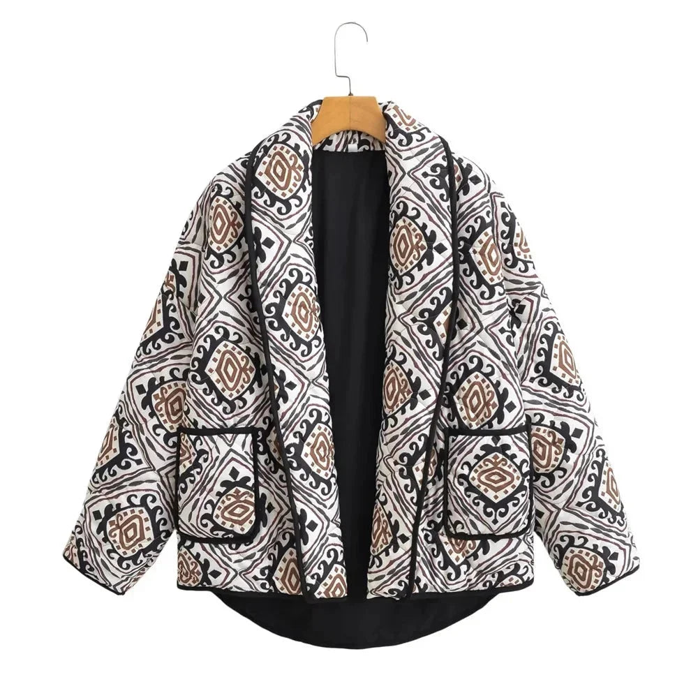 Colorful Quilted Women's Jacket with Wide Sleeves