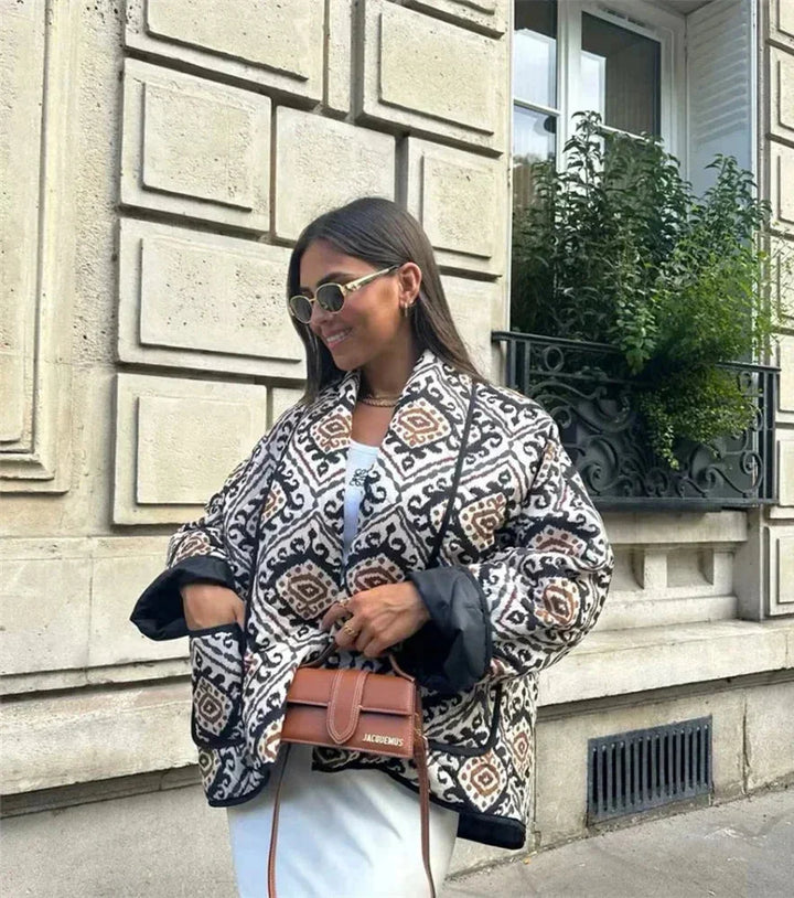 Colorful Quilted Women's Jacket with Wide Sleeves