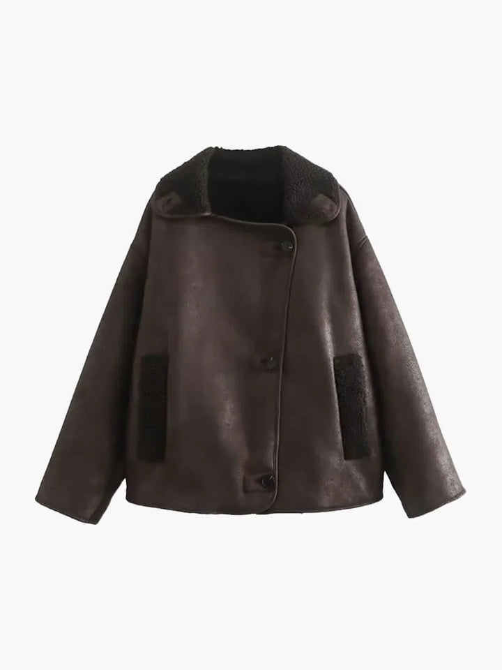 Women's Oversized Dark Brown Shearling Effect Jacket
