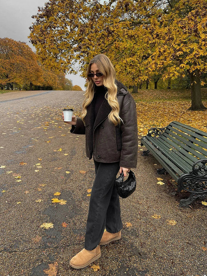 Women's Oversized Dark Brown Shearling Effect Jacket