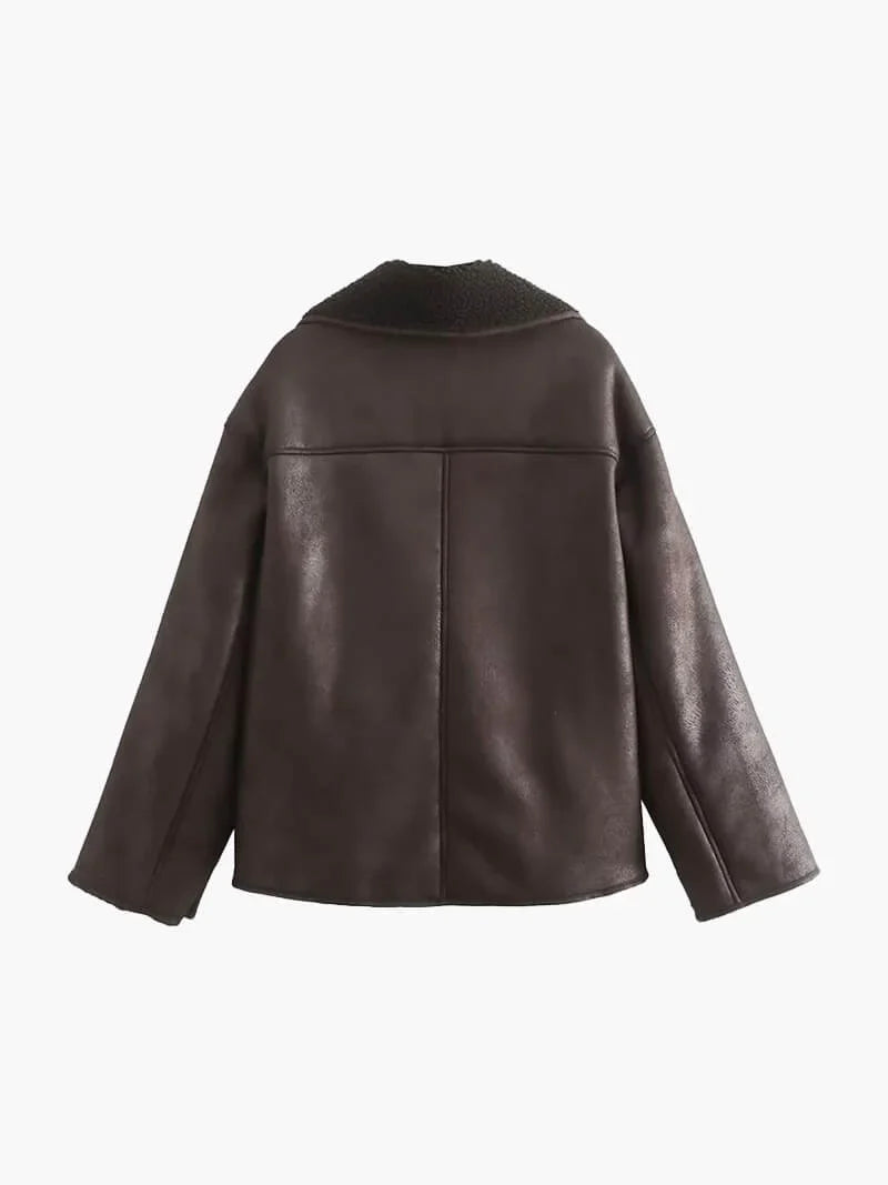 Women's Oversized Dark Brown Shearling Effect Jacket
