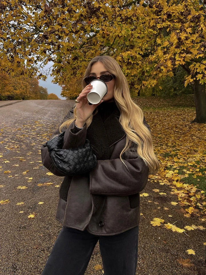 Women's Oversized Dark Brown Shearling Effect Jacket