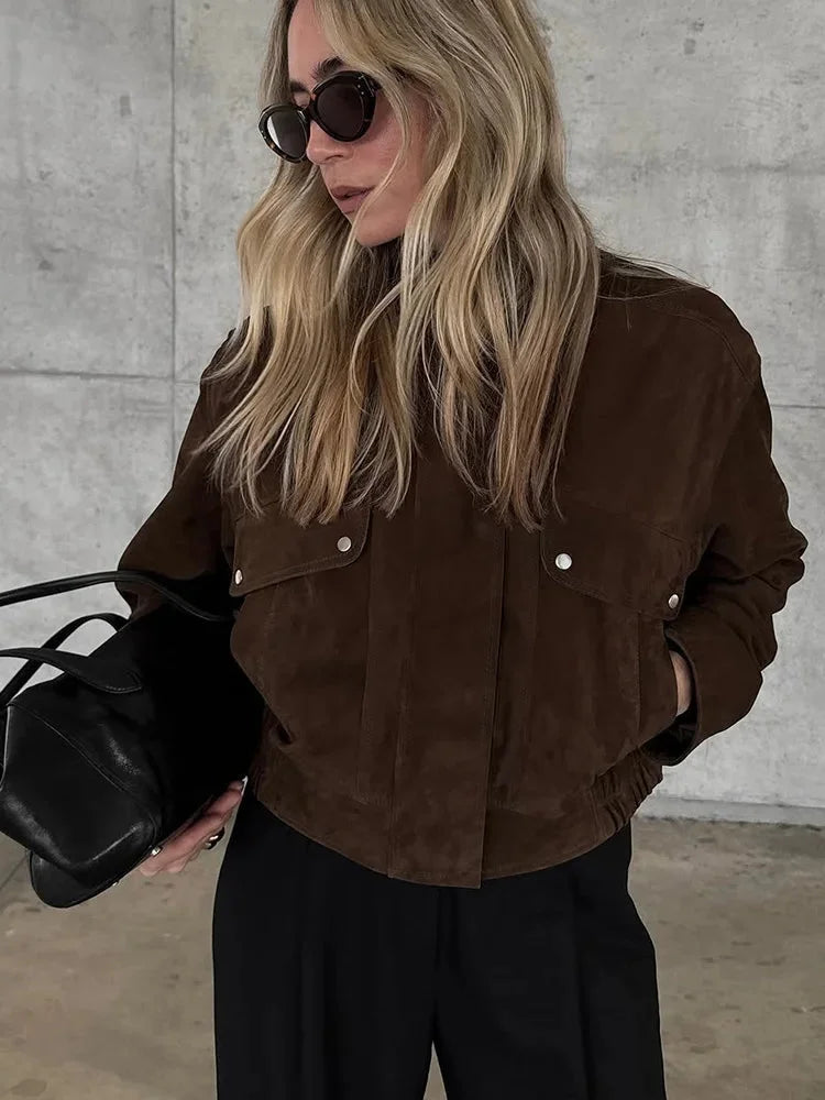 Women's Biker Style Jacket with Front Pockets