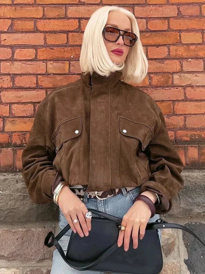 Women's Biker Style Jacket with Front Pockets