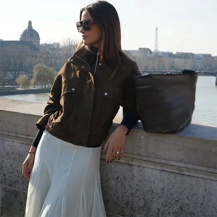 Women's Biker Style Jacket with Front Pockets