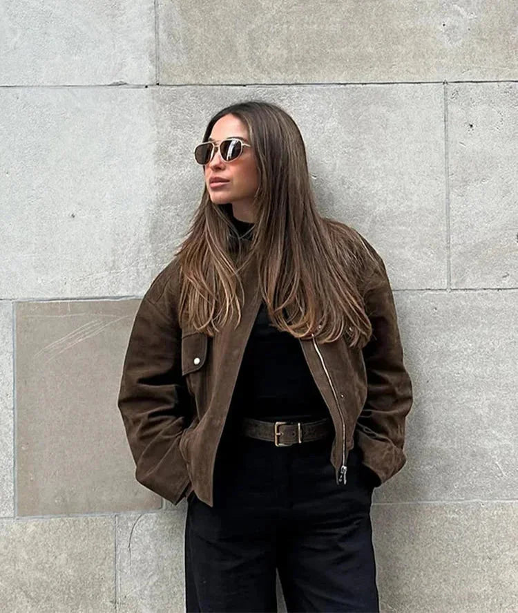 Women's Biker Style Jacket with Front Pockets