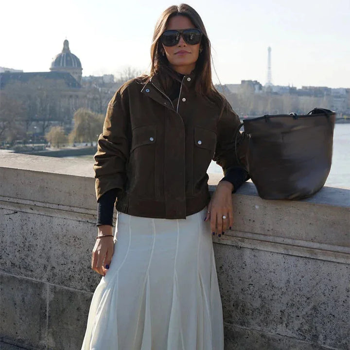 Women's Biker Style Jacket with Front Pockets