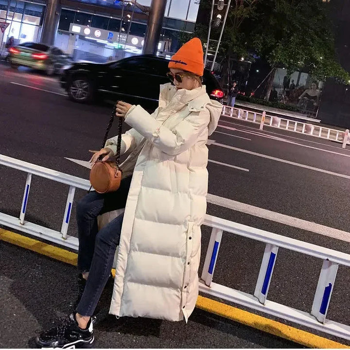Long Women's Puffer Coat with Removable Hood