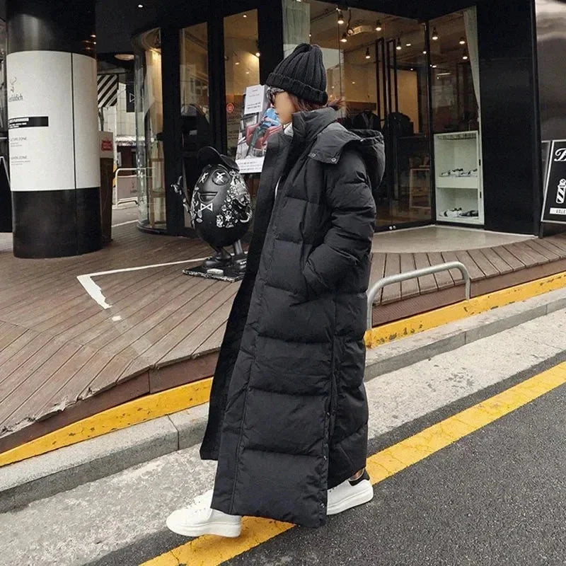 Long Women's Puffer Coat with Removable Hood