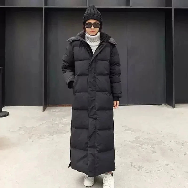 Long Women's Puffer Coat with Removable Hood