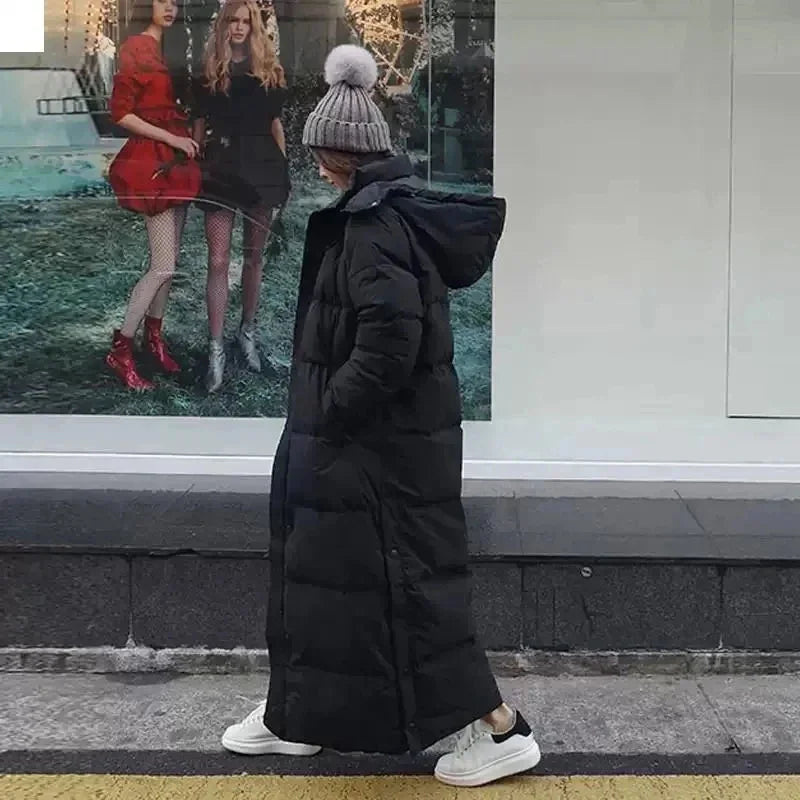 Long Women's Puffer Coat with Removable Hood